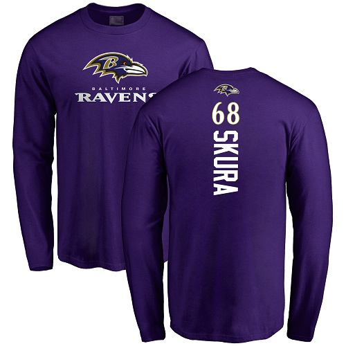 Men Baltimore Ravens Purple Matt Skura Backer NFL Football #68 Long Sleeve T Shirt